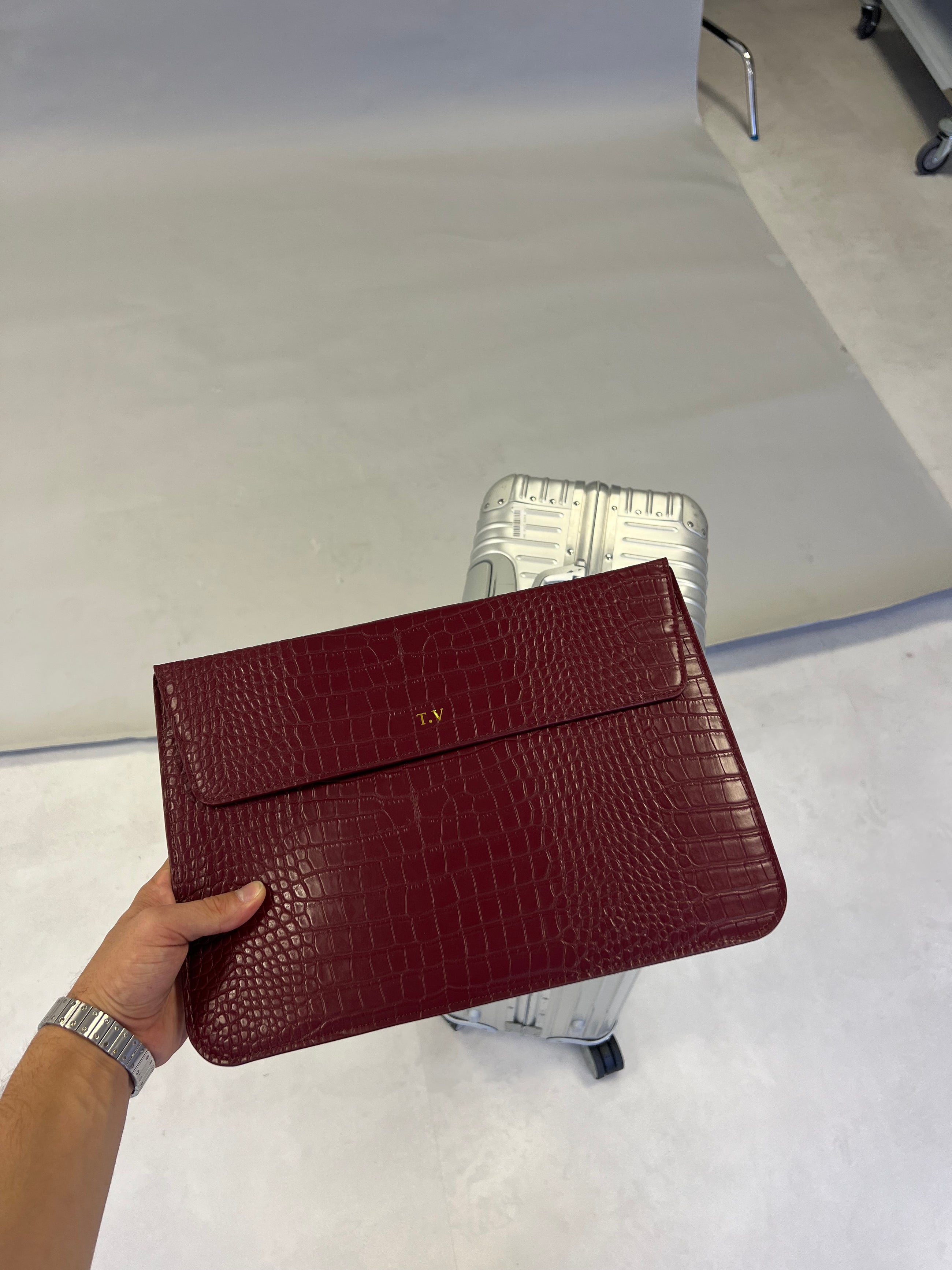 Burgundy Croco Laptop Case