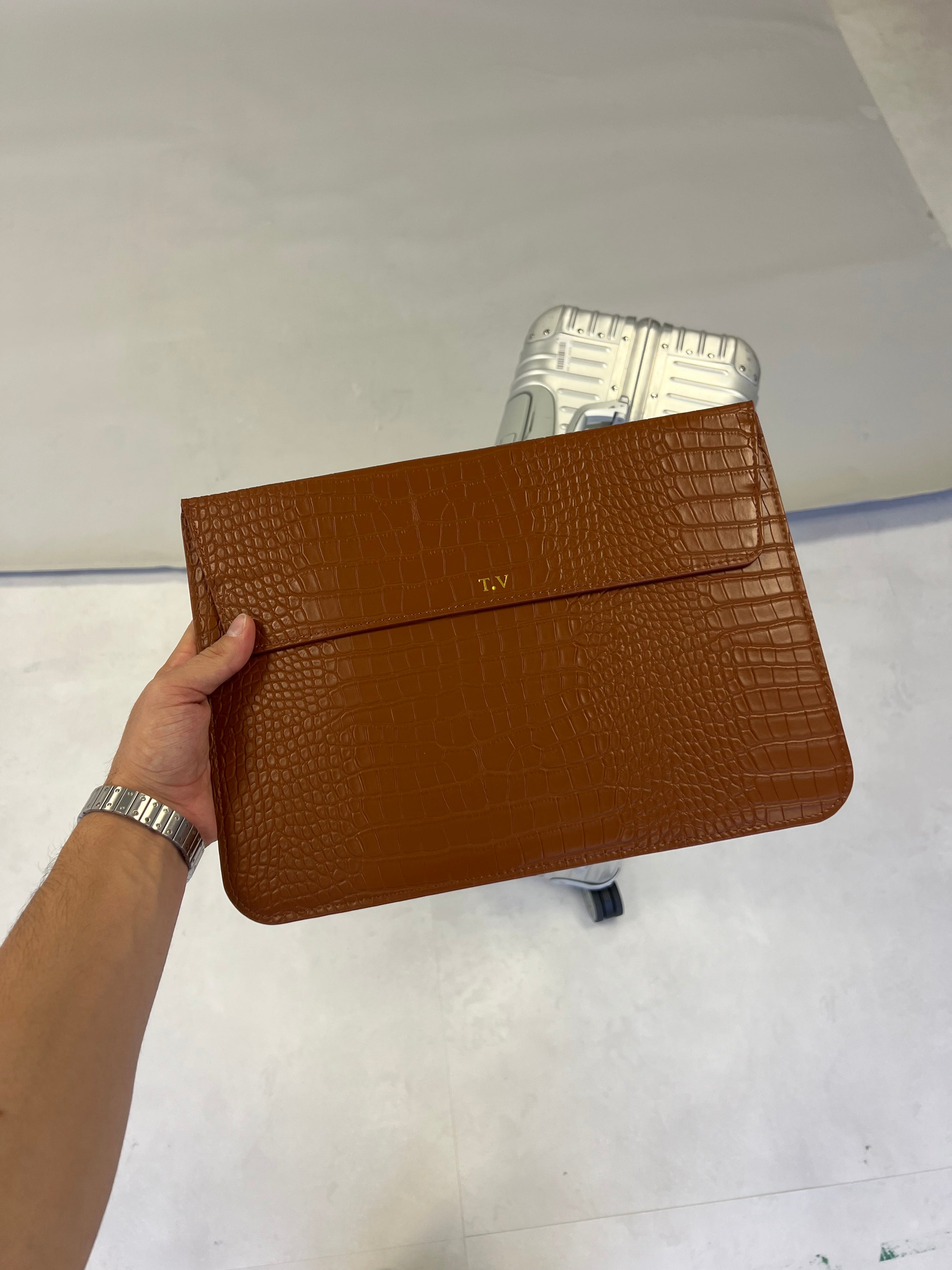 Brown Croco Laptop Case